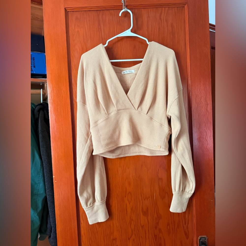 Free People Tan V-Neck Sweater